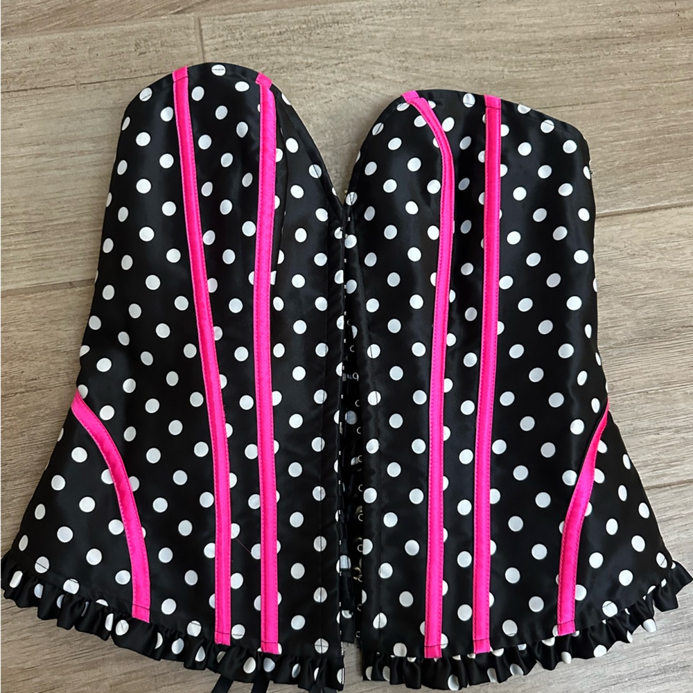 Victoria's Secret Black and Pink Polka Dot Corset